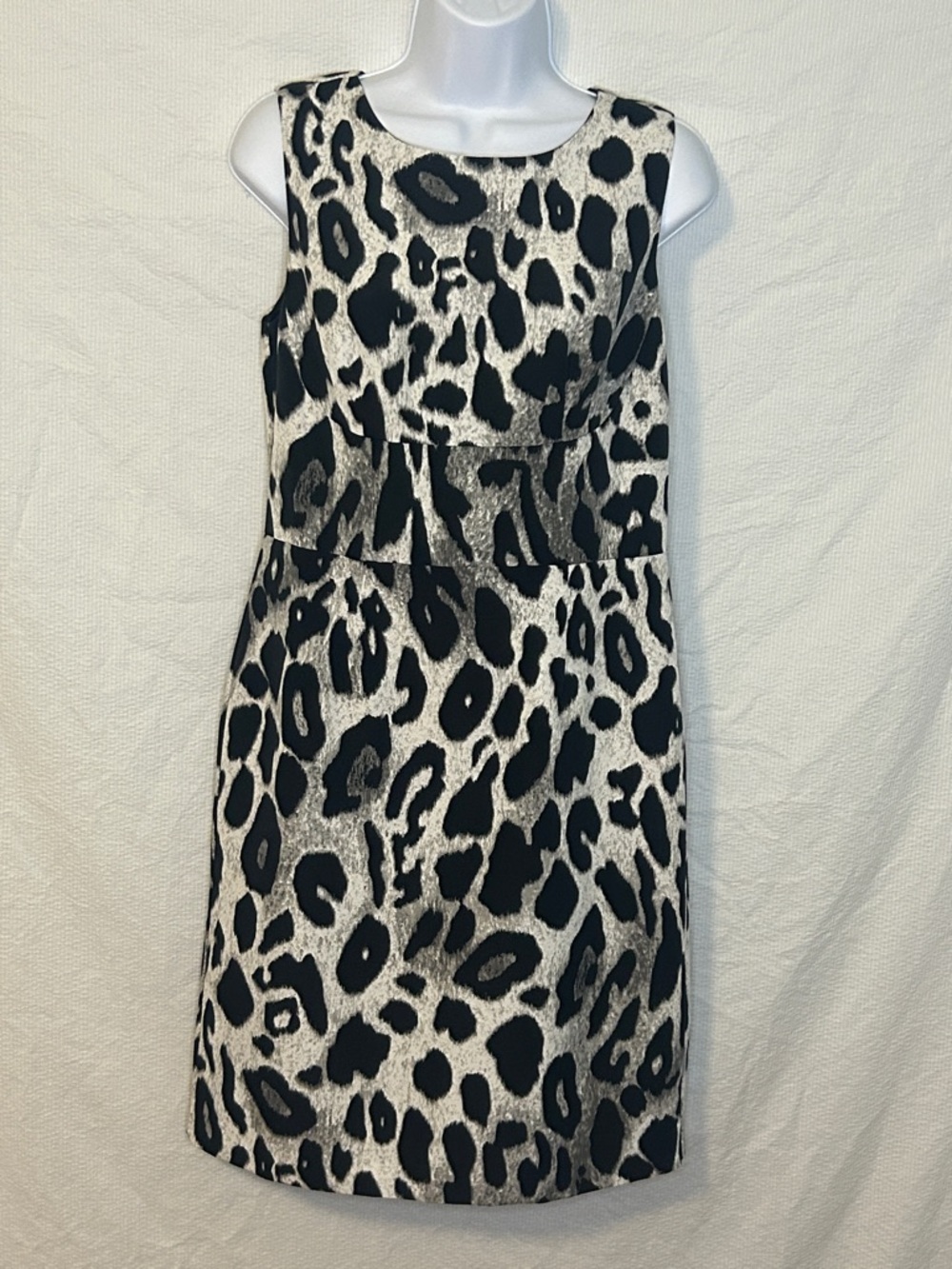 Ann Taylor Snow Leopard Print Sleeveless Y2K Shift Dress, Size 4